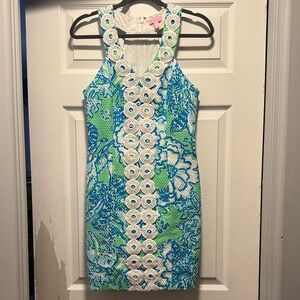 Lilly Pulitzer Blue & Green Printed Crochet-Trim Mini Dress